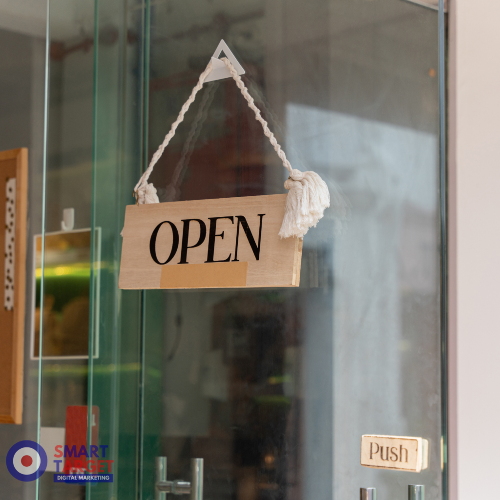 Image of open sign for a Google Business Profile blog image.