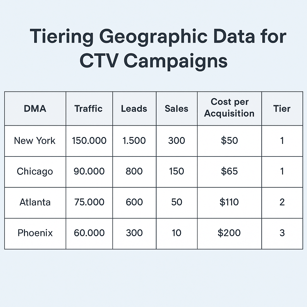Visual to show tiering geographic data for Connected TV campaigns